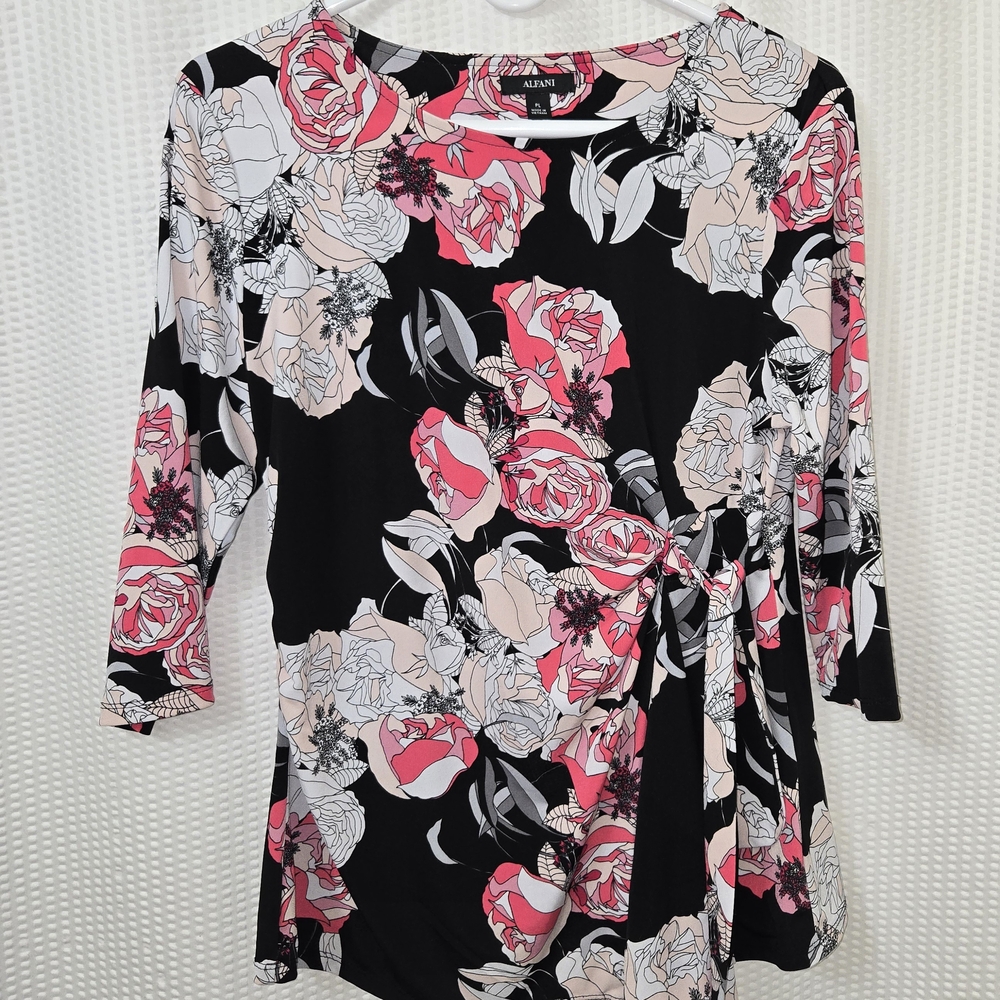 Alfani Women's Black and Pink Floral Top